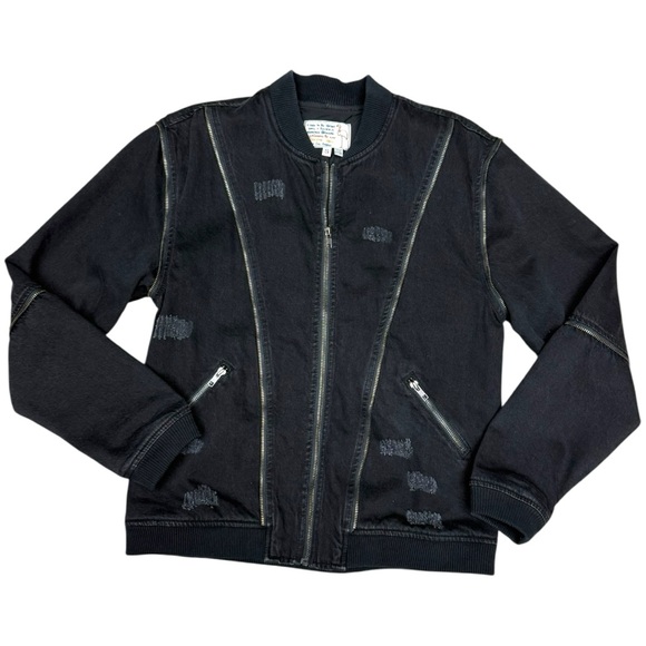 Sandrine Rose Black Distressed Zip Detail Bomber Jacket Size Small NWOT - Picture 11 of 11